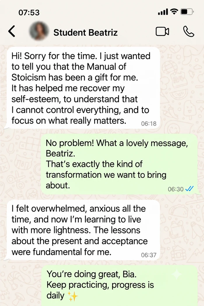 Student testimonial 1 about the Stoicism Manual